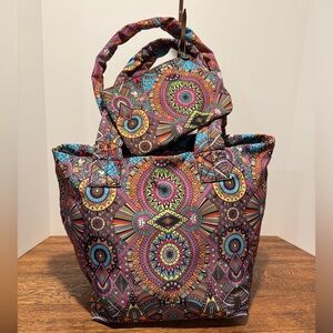 The Sak SakRoots Culver small tote and wristlet rainbow wanderlust